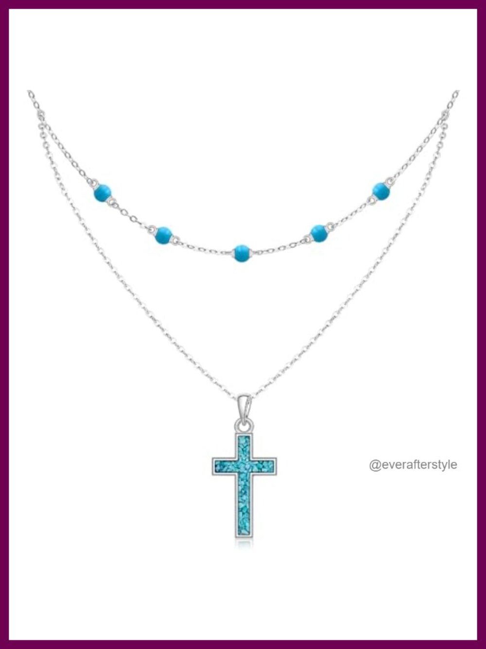 Turquoise Cross Necklace S925 Sterling Silver Beaded Layered Pendant Gift